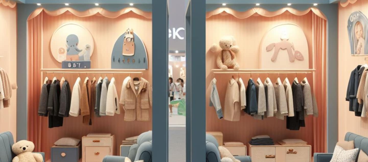 Exhibition booth showcasing baby and children's products.