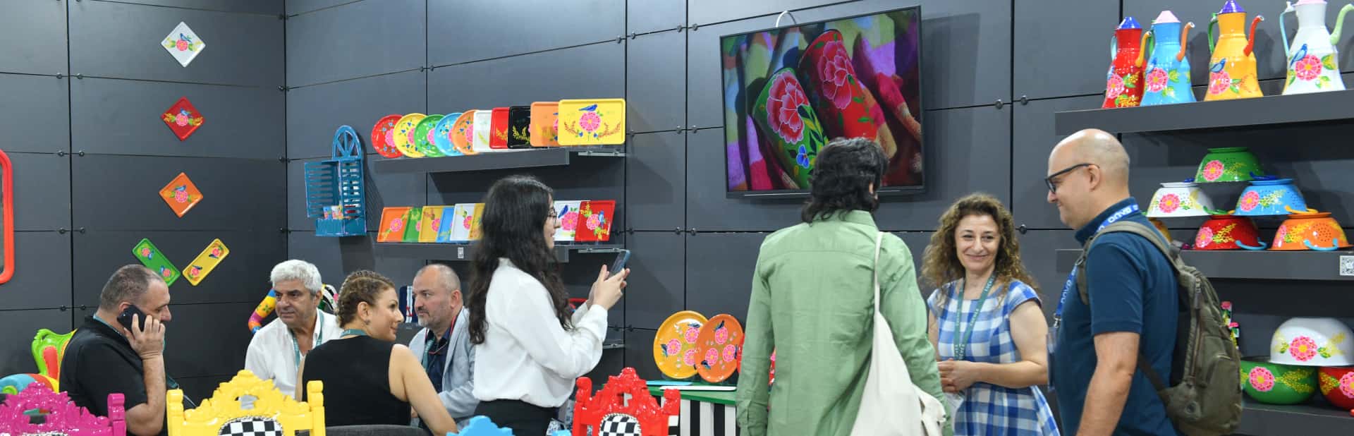 visitors discovering colorful nostalgic products
