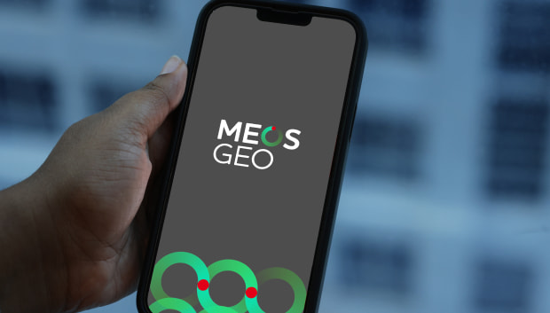 Person opening the MEOS GEO mobile application