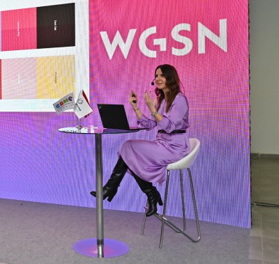 Keynote speaker discussing future trends at the WGSN seminar during CBME Türkiye.