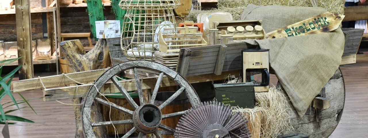 Üzerinde “Ekolojik” yazılı, kaktüs, bambu ve geri dönüştürülebilir doğal malzemelerden yapılmış dekoratif bir araba.