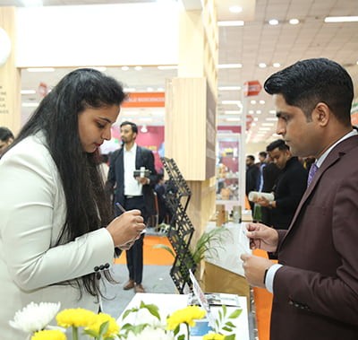 Visitors meeting exhibitors at Vitafoods India