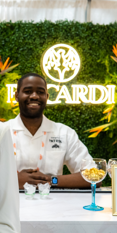 Man standing in front of Bacardi