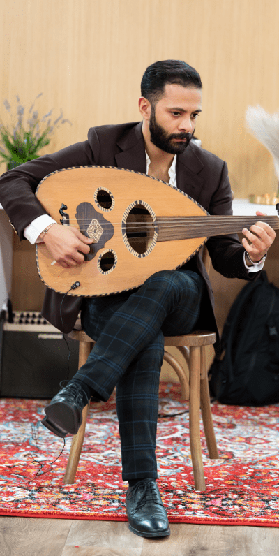 Man plays guitar